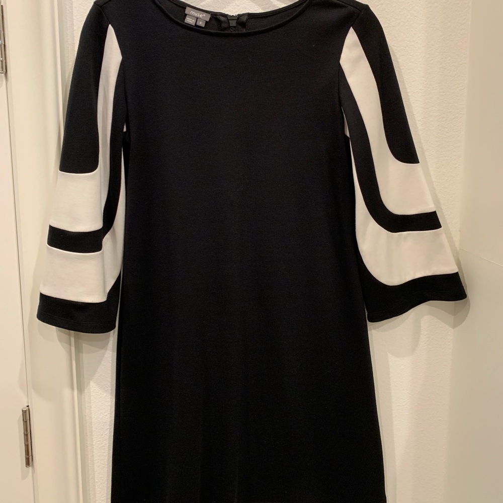 Bell Sleeve Black and White Dress